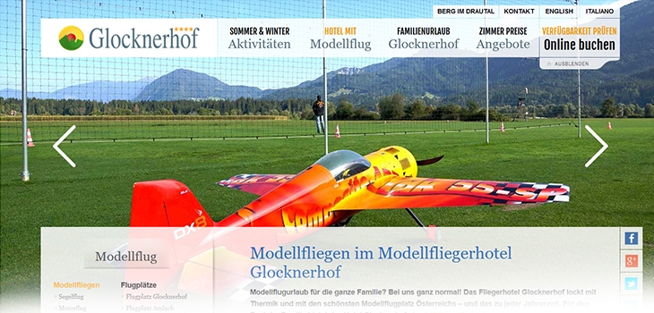Screenshot der Webseite des Glocknerhofs in Kärnten